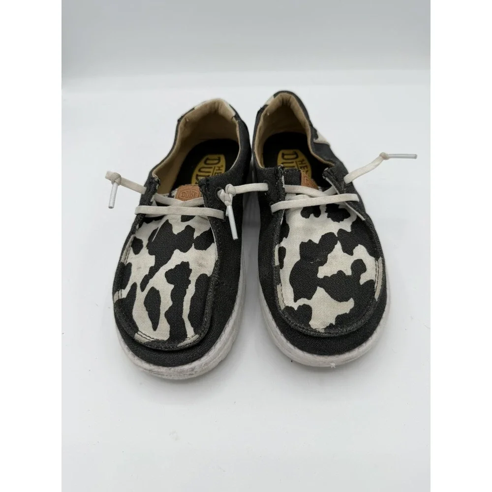 Hey Dude Kids Wendy Animal Cow Print Black/White Size C12
